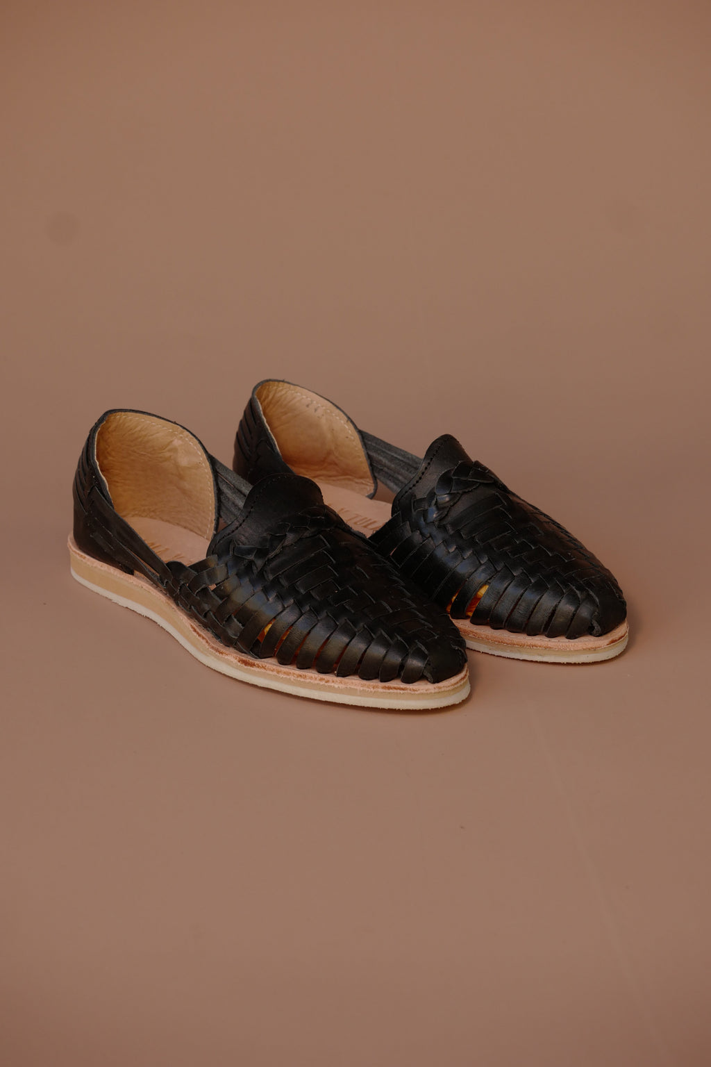 BLACK LEATHER HUARACHE See size chart under “more details”