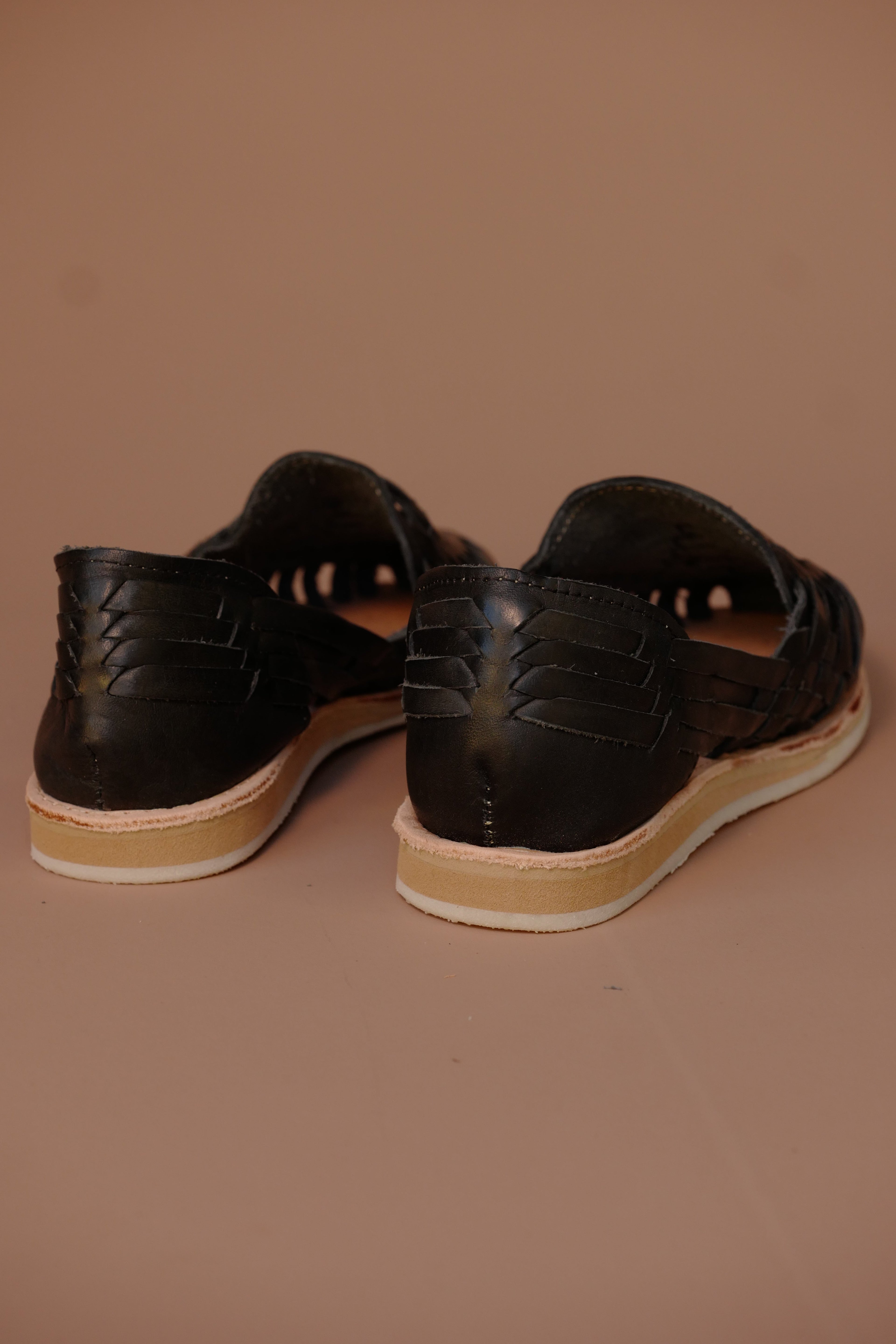 BLACK LEATHER HUARACHE See size chart under “more details”