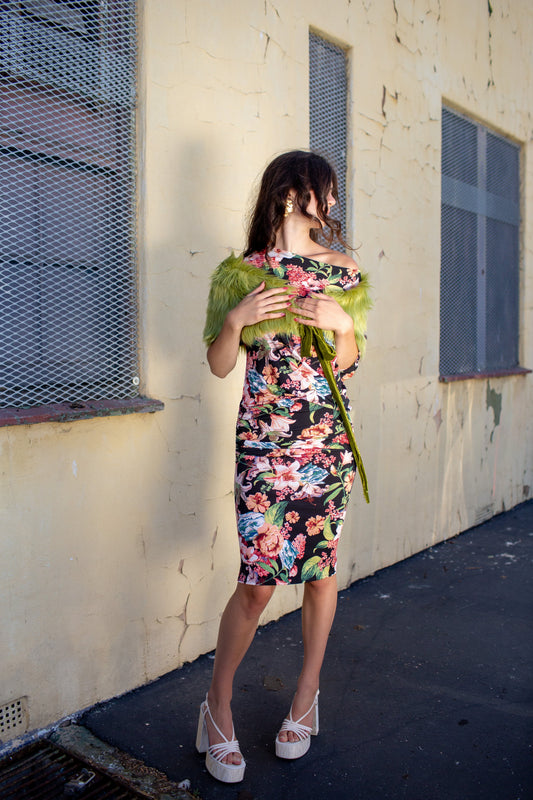 Moss Faux Fur Velvet Knot Stole