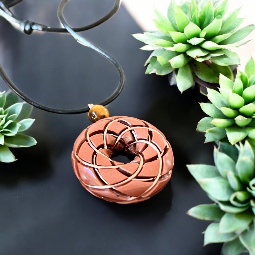 Torus Vortex Pendant-Copper Orgonite Rodin Coil Necklace- Tigers eye See size chart under “more details”