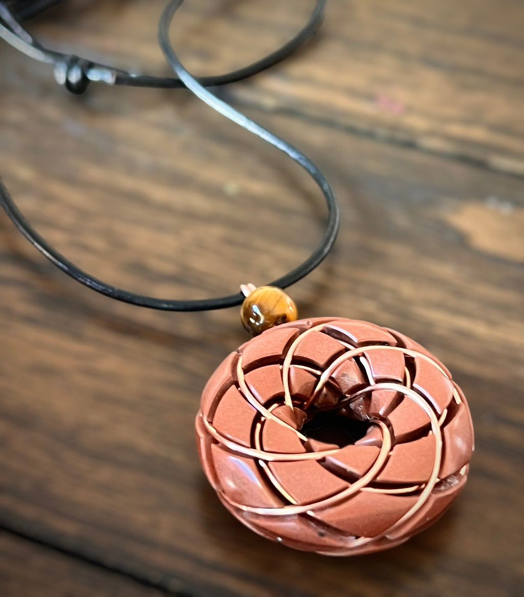 Torus Vortex Pendant-Copper Orgonite Rodin Coil Necklace- Tigers eye See size chart under “more details”