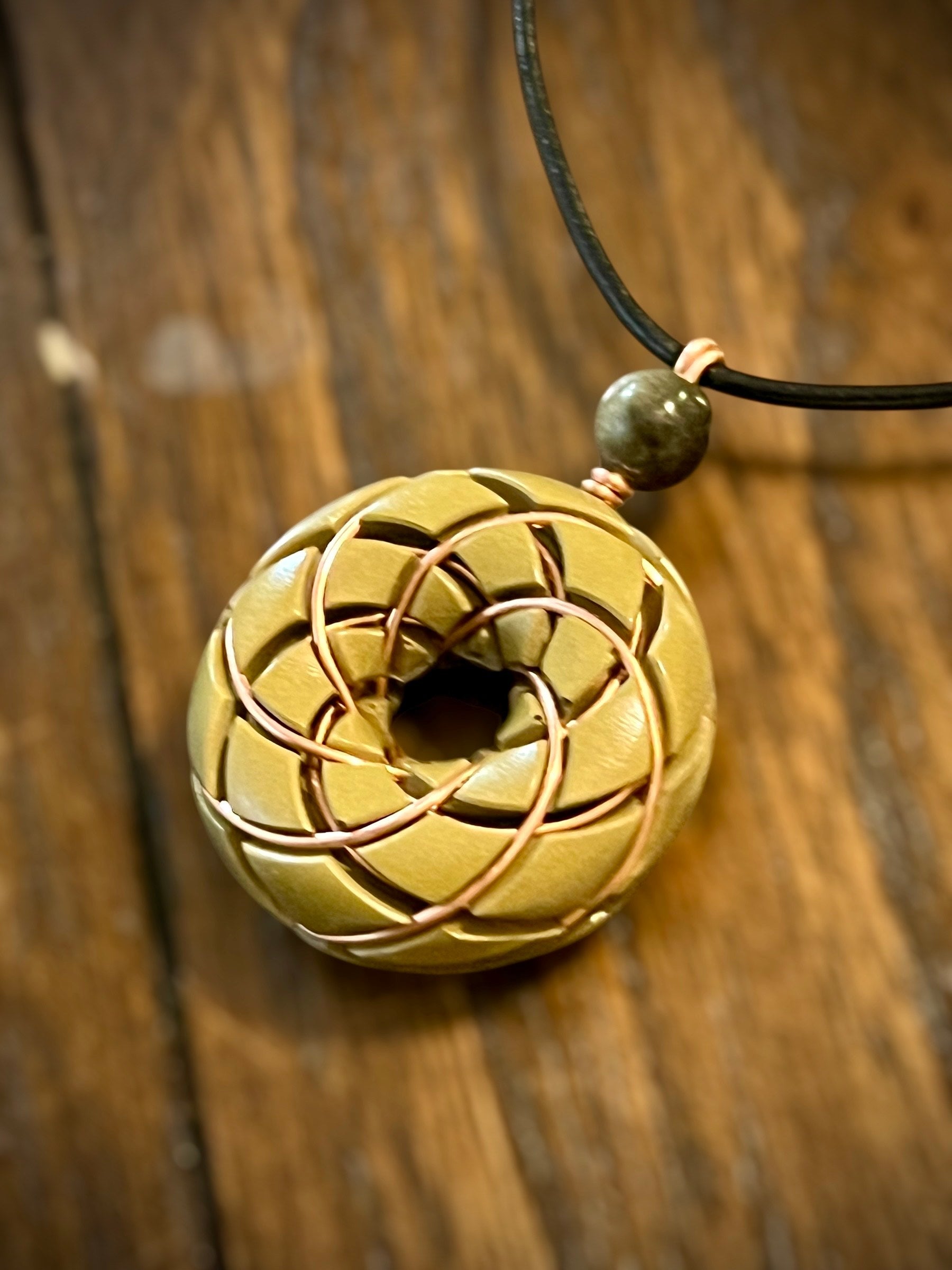Torus Vortex Pendant- Brass and Libyan Desert Glass Orgonite Necklace Rodin Coil See size chart under “more details”