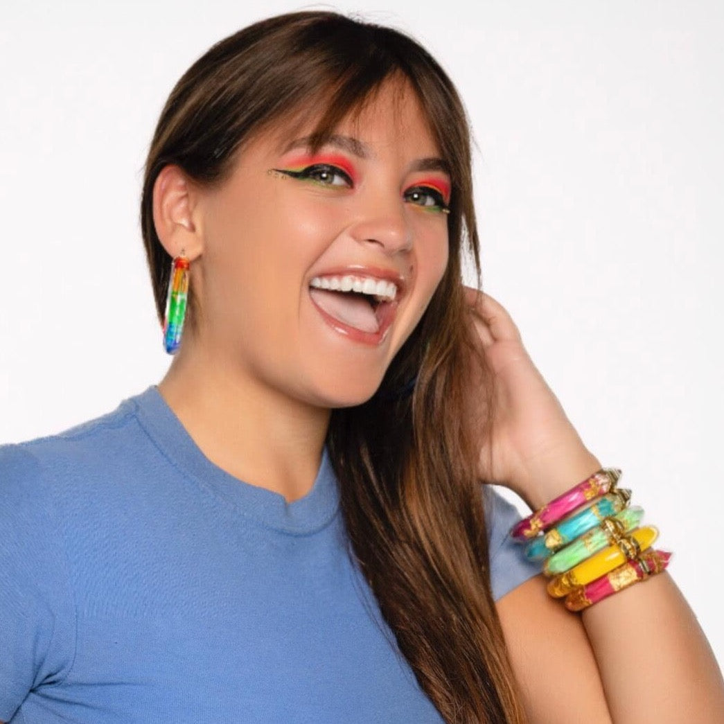 PRIDE Rainbow Tie Dye Lucite Hoops See size chart under “more details”