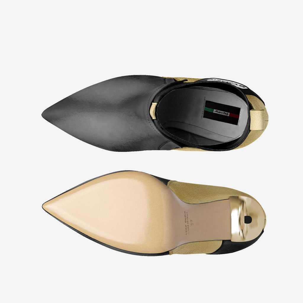 Vegan Heeled Shoe Women BYMANYC ® New York Tribeca Gold Flame See size chart under “more details”