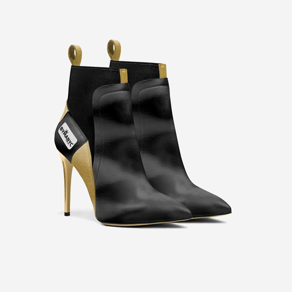 Vegan Heeled Shoe Women BYMANYC ® New York Tribeca Gold Flame See size chart under “more details”
