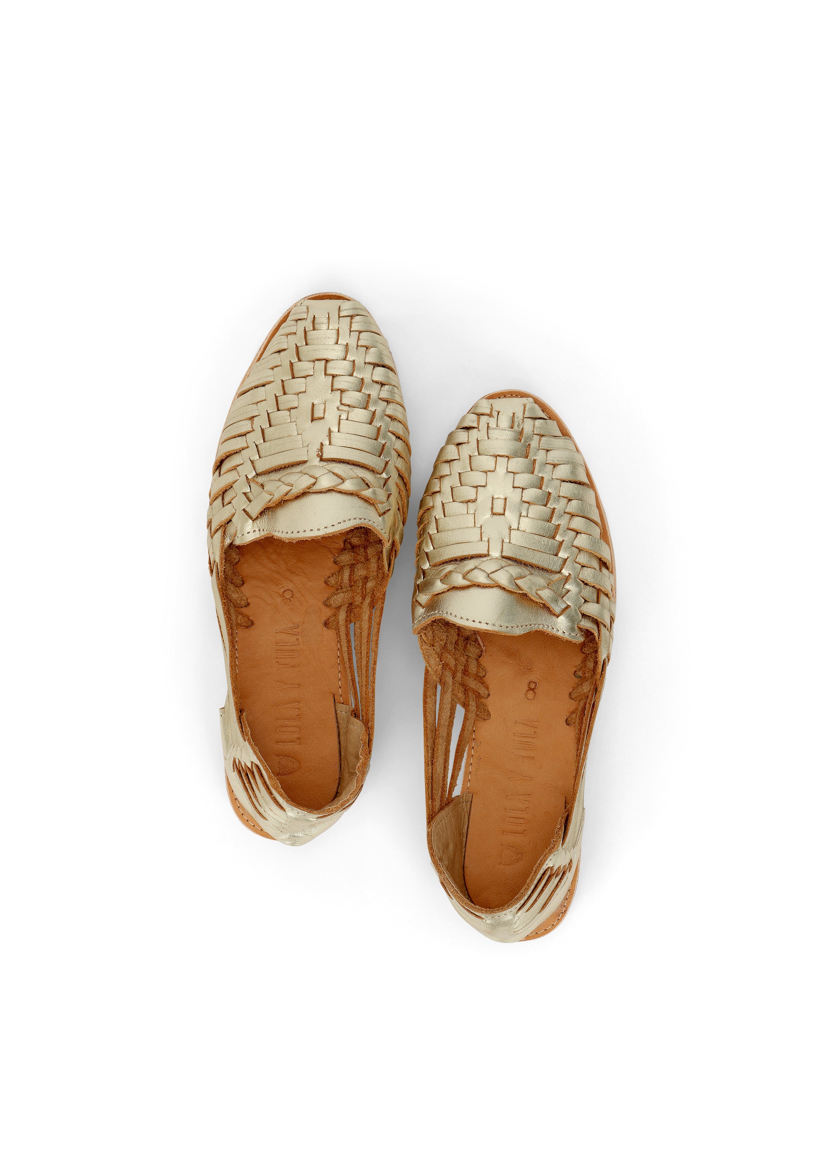 GOLD LEATHER HUARACHE See size chart under “more details”