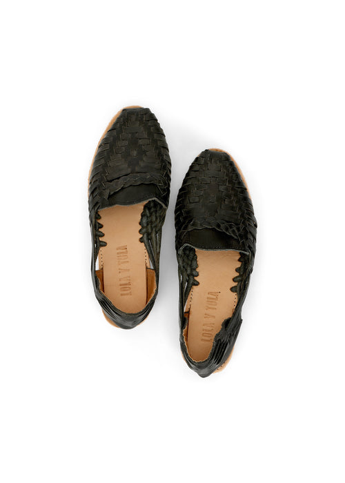 BLACK LEATHER HUARACHE See size chart under “more details”