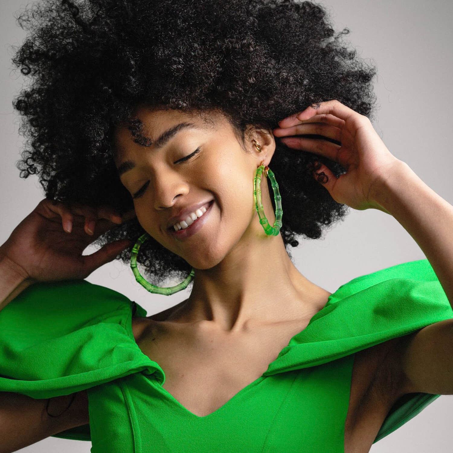 XL Lime Green Lucite Bamboo Hoop Earrings See size chart under “more details”