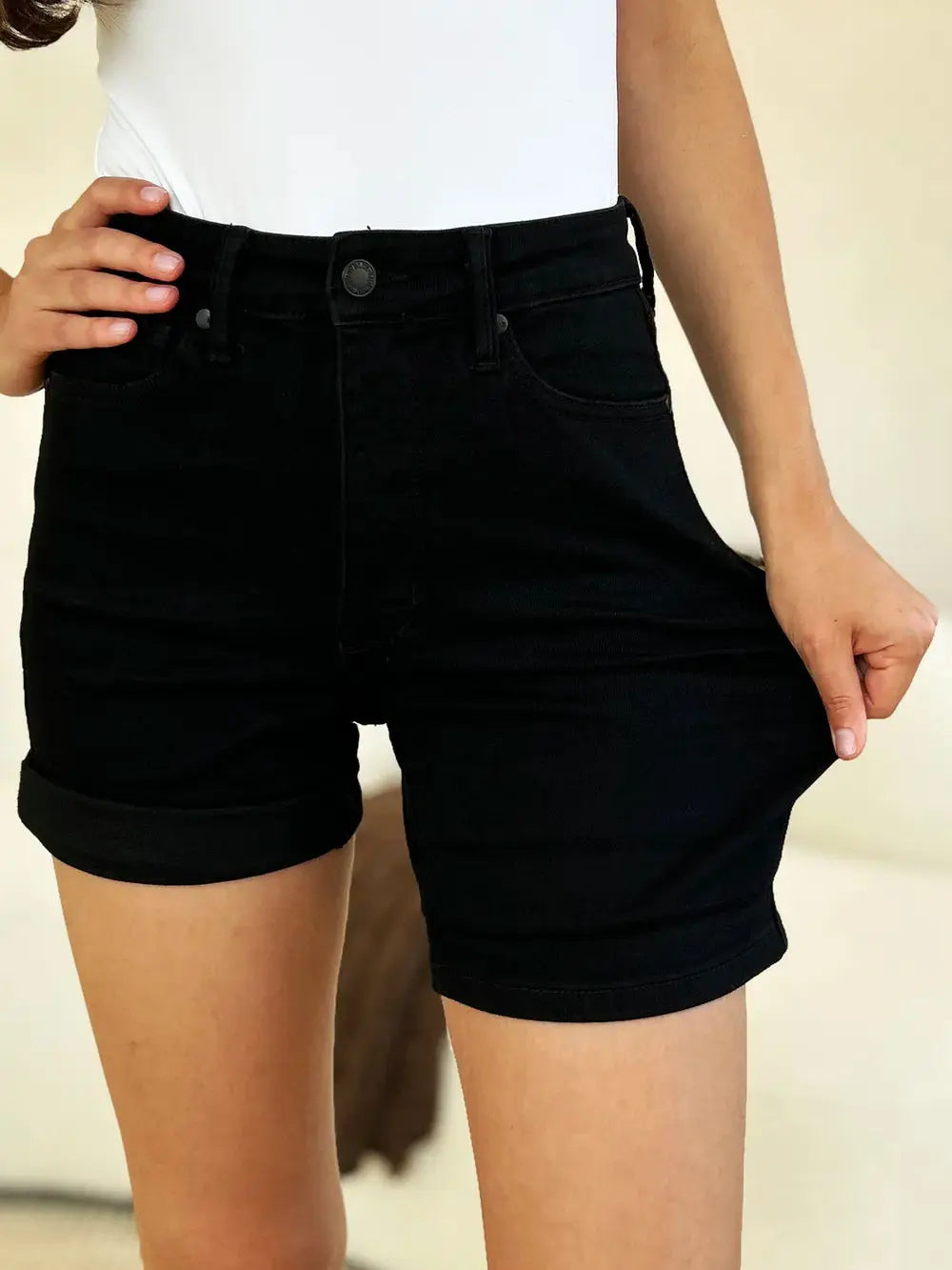 Full Size High Waist Tummy Control Cuffed Denim Shorts by Judy Blue Jeans