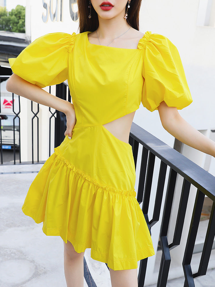 Summer Design Sense Niche Waist Hollow Yellow Fairy Skirt See size chart under “more details”