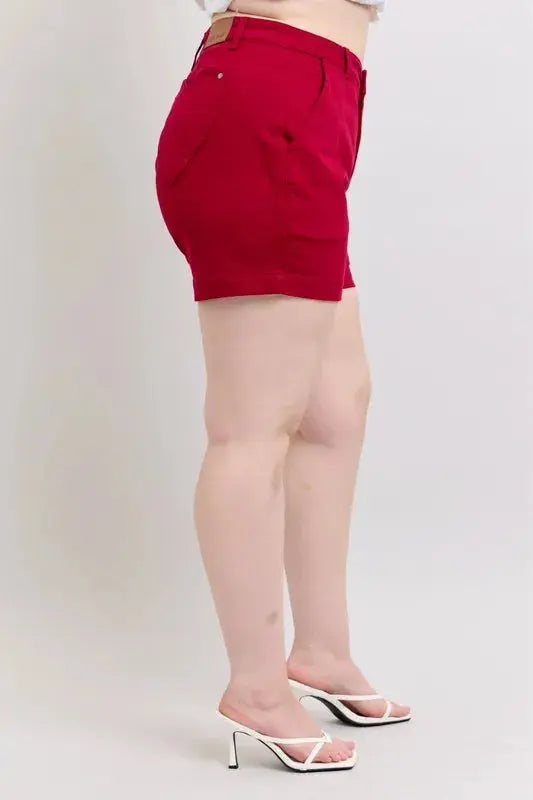 Plus Size High Waist Tummy Control Garment Dyed Heart Shaped Denim Shorts by Judy Blue Jeans