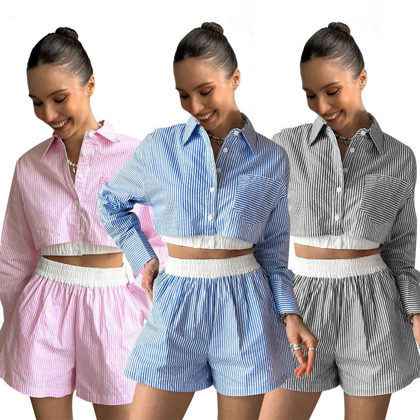 Fashionable Casual Elastic-Waist Shorts Set For Summer