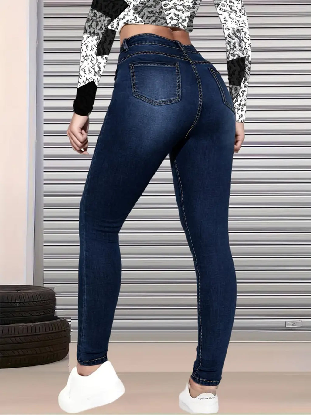 New High Waisted, Hip Lifted, Tight Fitting Women's Jeans With A Ripped Nine Quarter Cut, Suitable For Minimalist Fashion In Summer See size chart under “more details”
