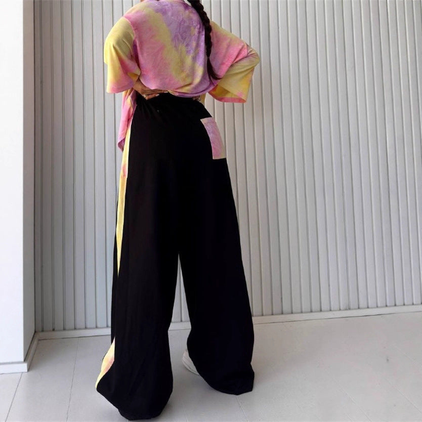 Womens Short-Sleeve Crew-Neck Tie-Dye T-Shirt And Pants Set