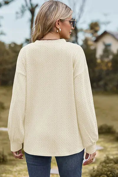 Textured V-Neck Dropped Shoulder T-Shirt