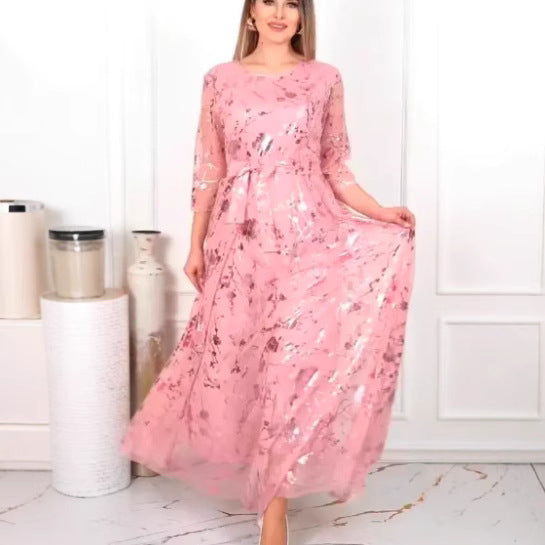 Summer New Style Gauze Round-Neck Womens Robe Dress
