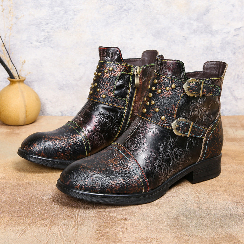 Retro Womens Rivet Belt Buckle Fashion Boots See size chart under “more details”