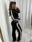 Womens Casual Sportswear Set Sweatpants And A Lapel-top Blouse