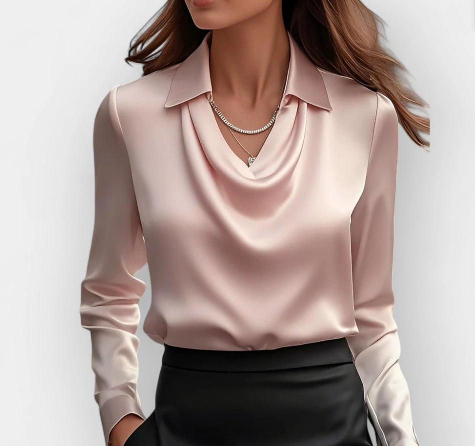 Women's Fashion Long Sleeve Irregular Collar Drape Shirt See size chart under “more details”