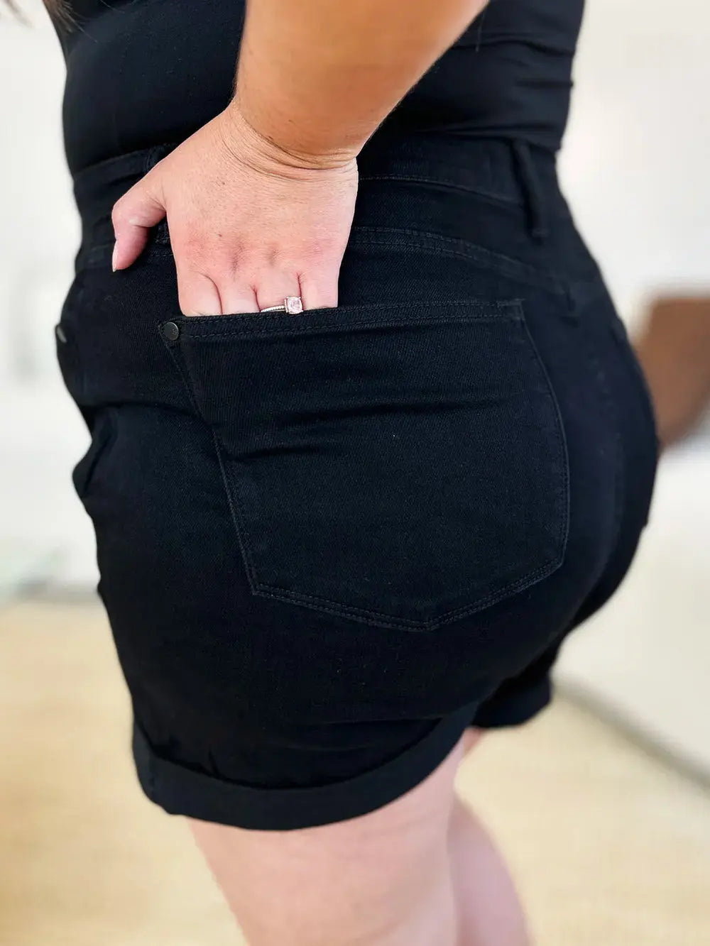 Full Size High Waist Tummy Control Cuffed Denim Shorts by Judy Blue Jeans