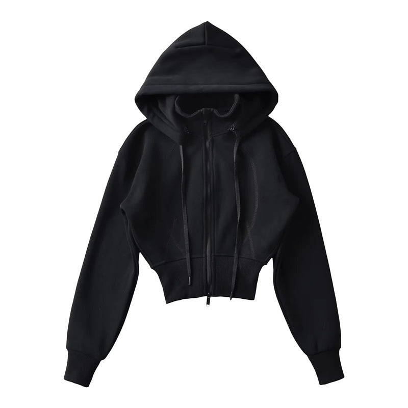 European And American Style Fleece-lined Waist Stand Collar Detachable Hooded Zipper Sweatshirt See size chart under “more details”