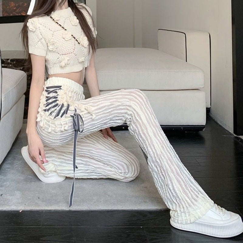 Side Lace-up Micro Flare Pants For Women