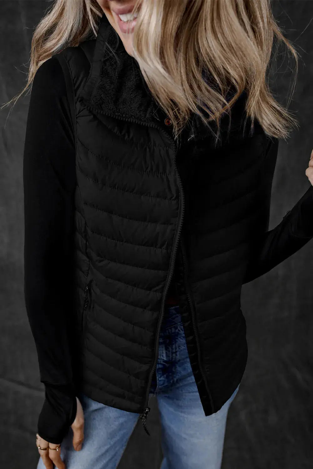 Pocketed Zip Up Womens Puffer Vest