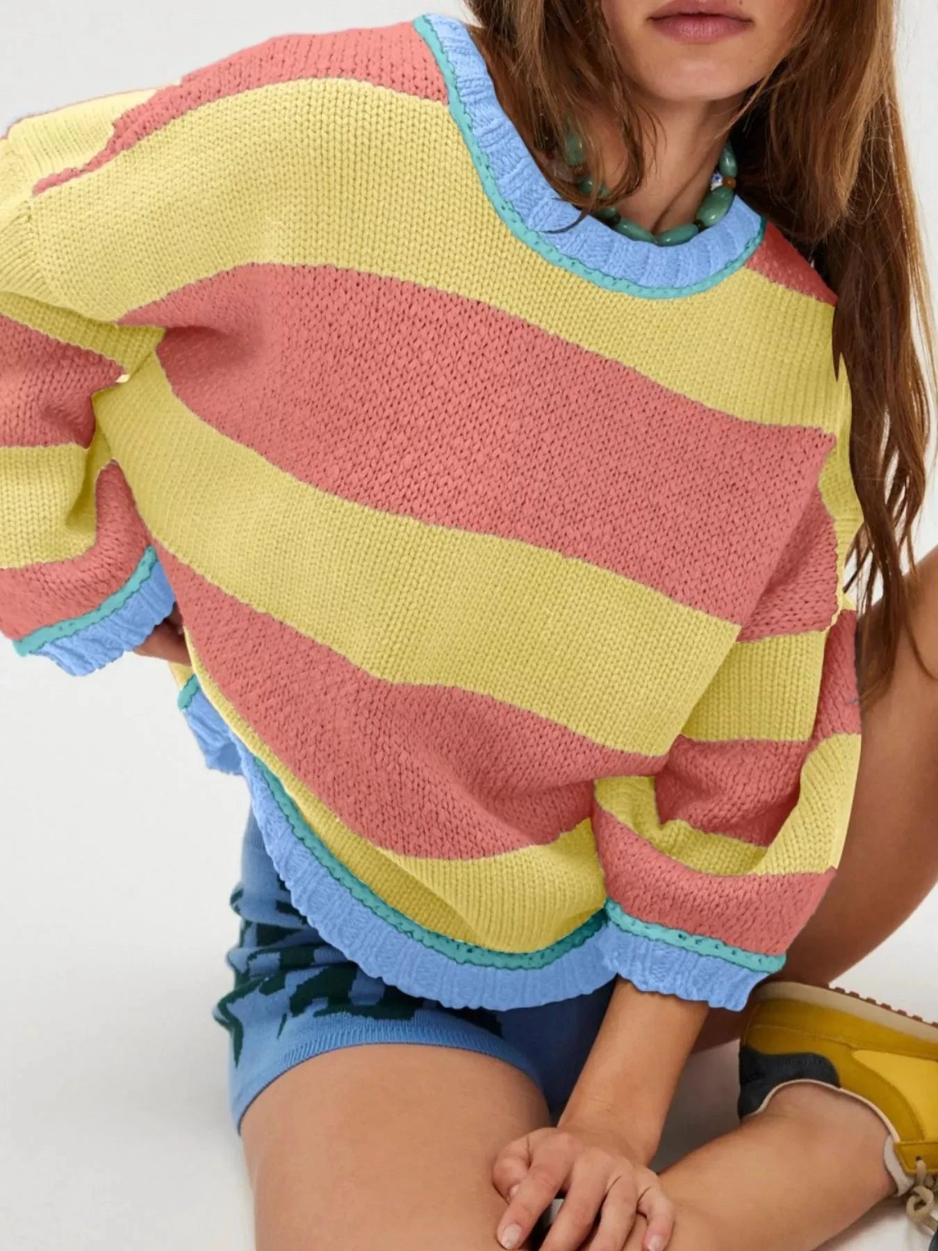 Color Block Oversized Round Neck Sweater