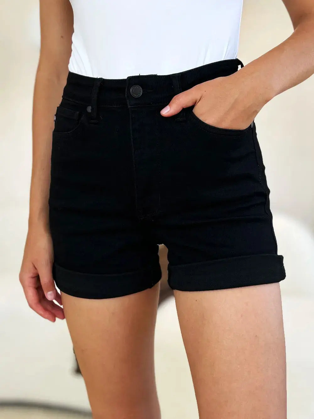 Full Size High Waist Tummy Control Cuffed Denim Shorts by Judy Blue Jeans