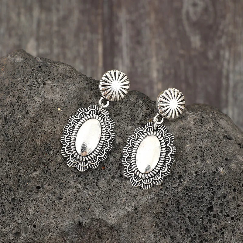 Vintage Floral Engraved Alloy Dangle Earrings