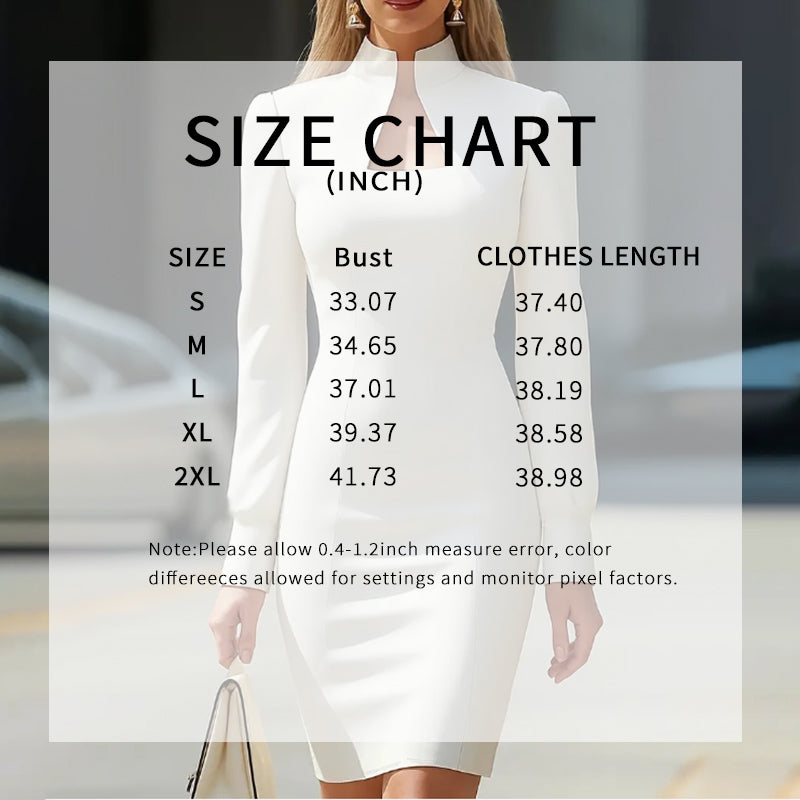 Women's Elegant High Neck Bodycon Mini Dress - Long Sleeve Plain Color Dress For Office, Party & Club