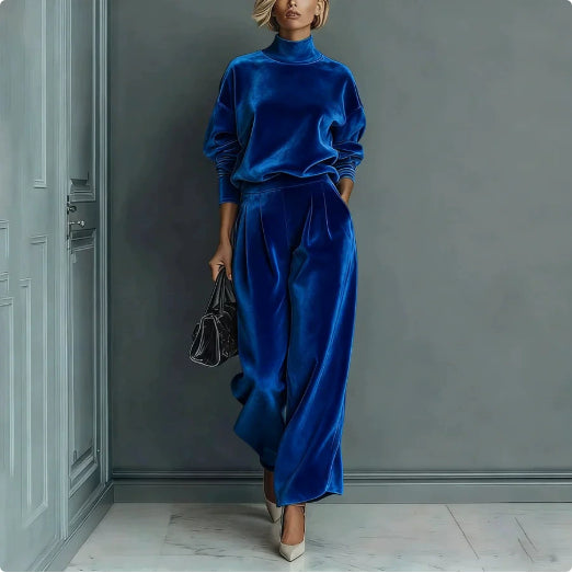 Casual Warm Velour Long-sleeved Solid Color High-neck Zipper Wide-leg Sportswear See size chart under “more details”