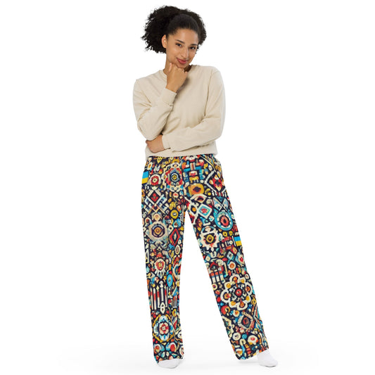 Ukrainian symbols wide-leg pants