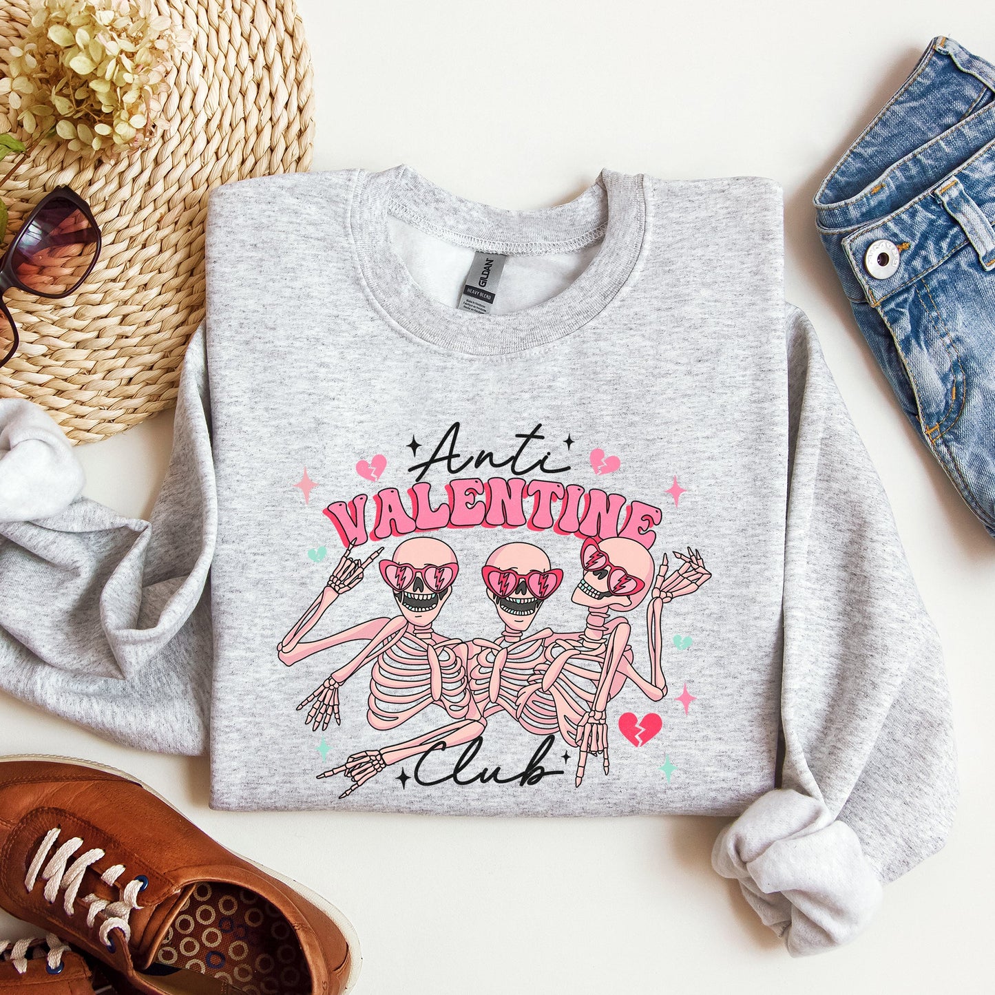 Anti Valentine's Club, Skeleton, Sweatshirt, Valentine's Day