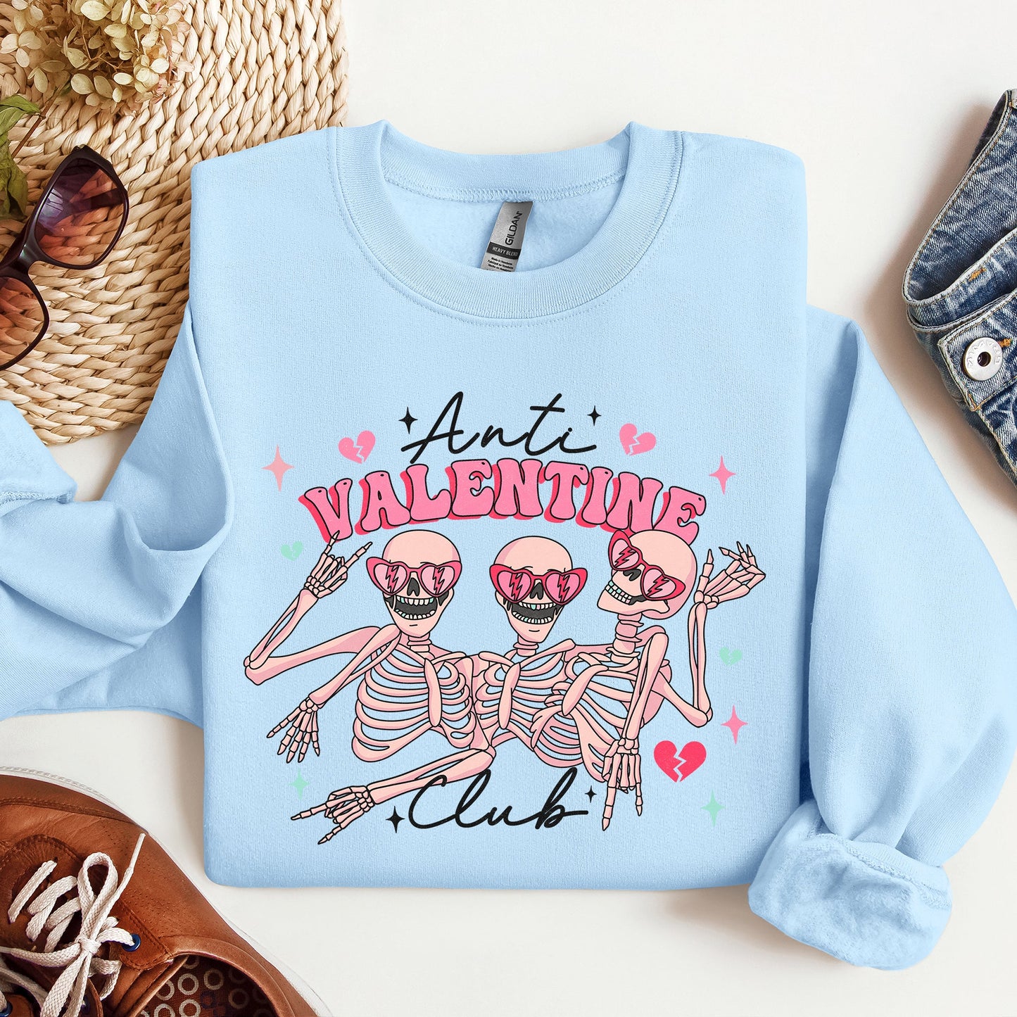 Anti Valentine's Club, Skeleton, Sweatshirt, Valentine's Day