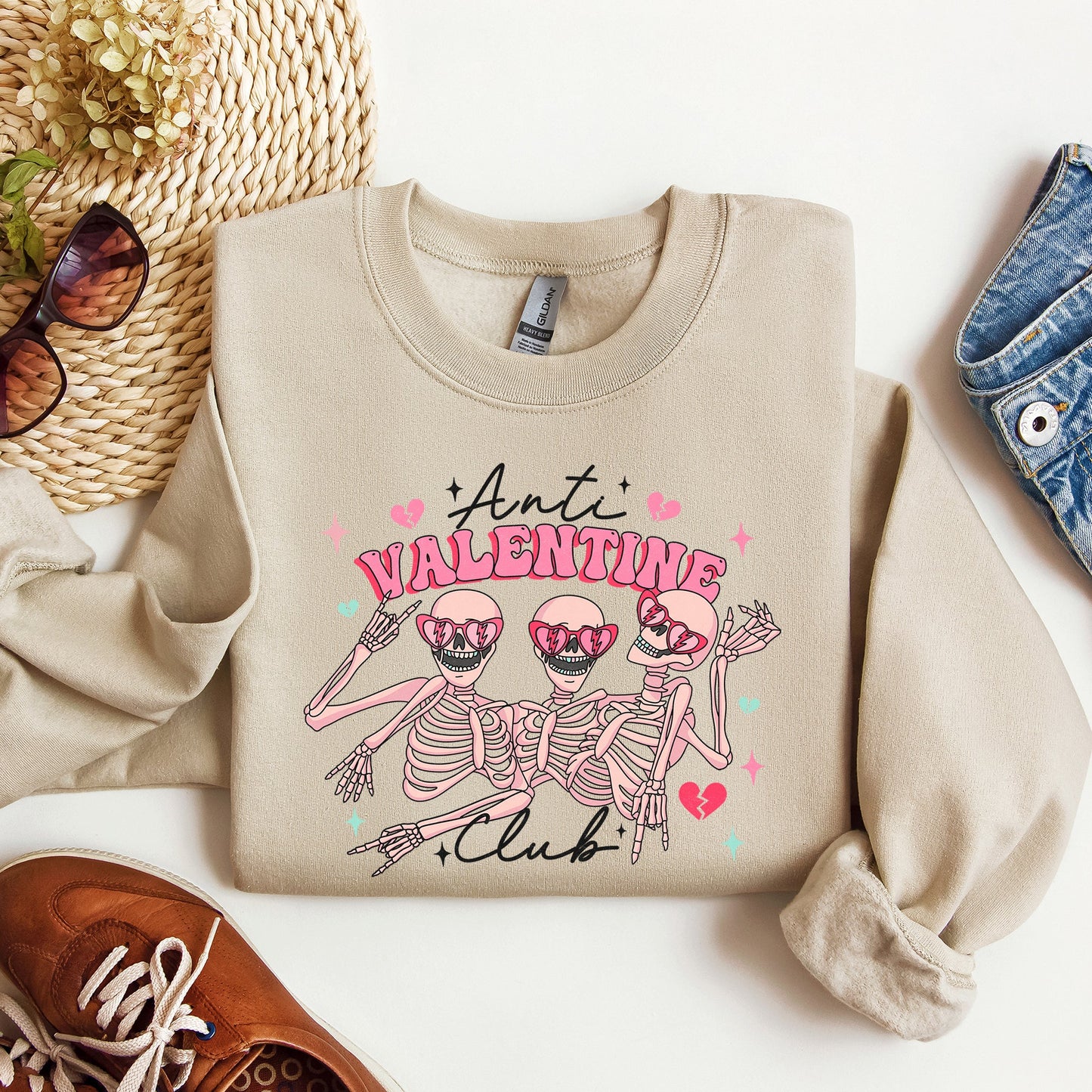 Anti Valentine's Club, Skeleton, Sweatshirt, Valentine's Day