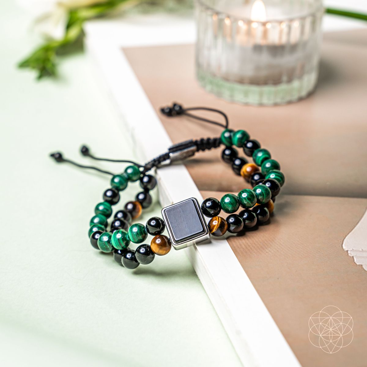 Lunar Magnetism Power Bracelet With Malachite Onyx Aura