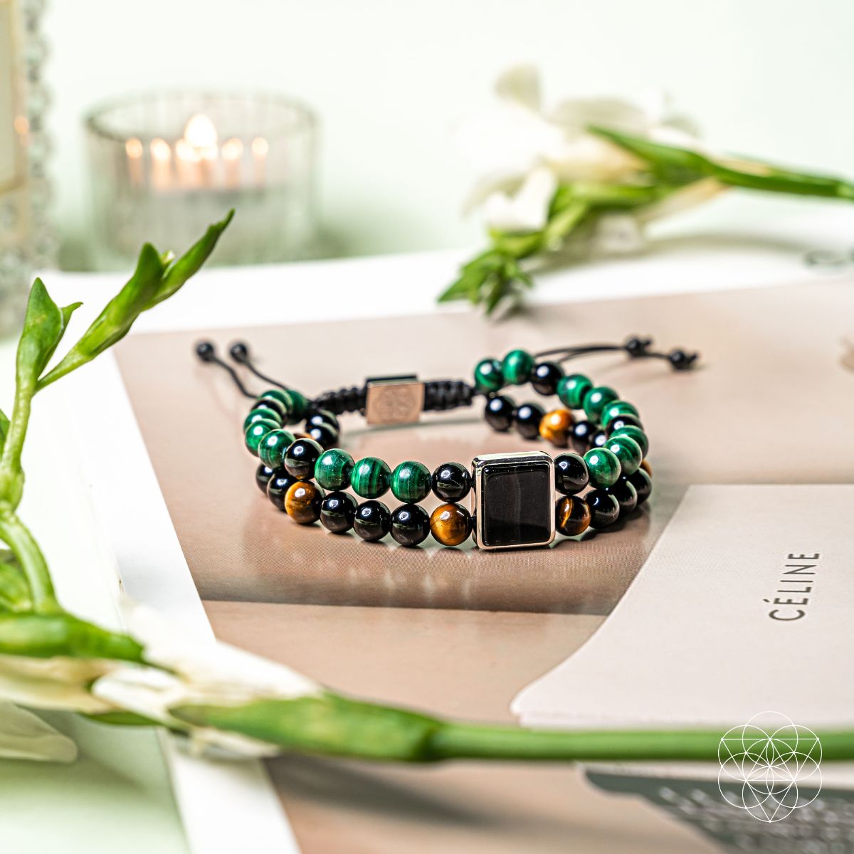 Lunar Magnetism Power Bracelet With Malachite Onyx Aura