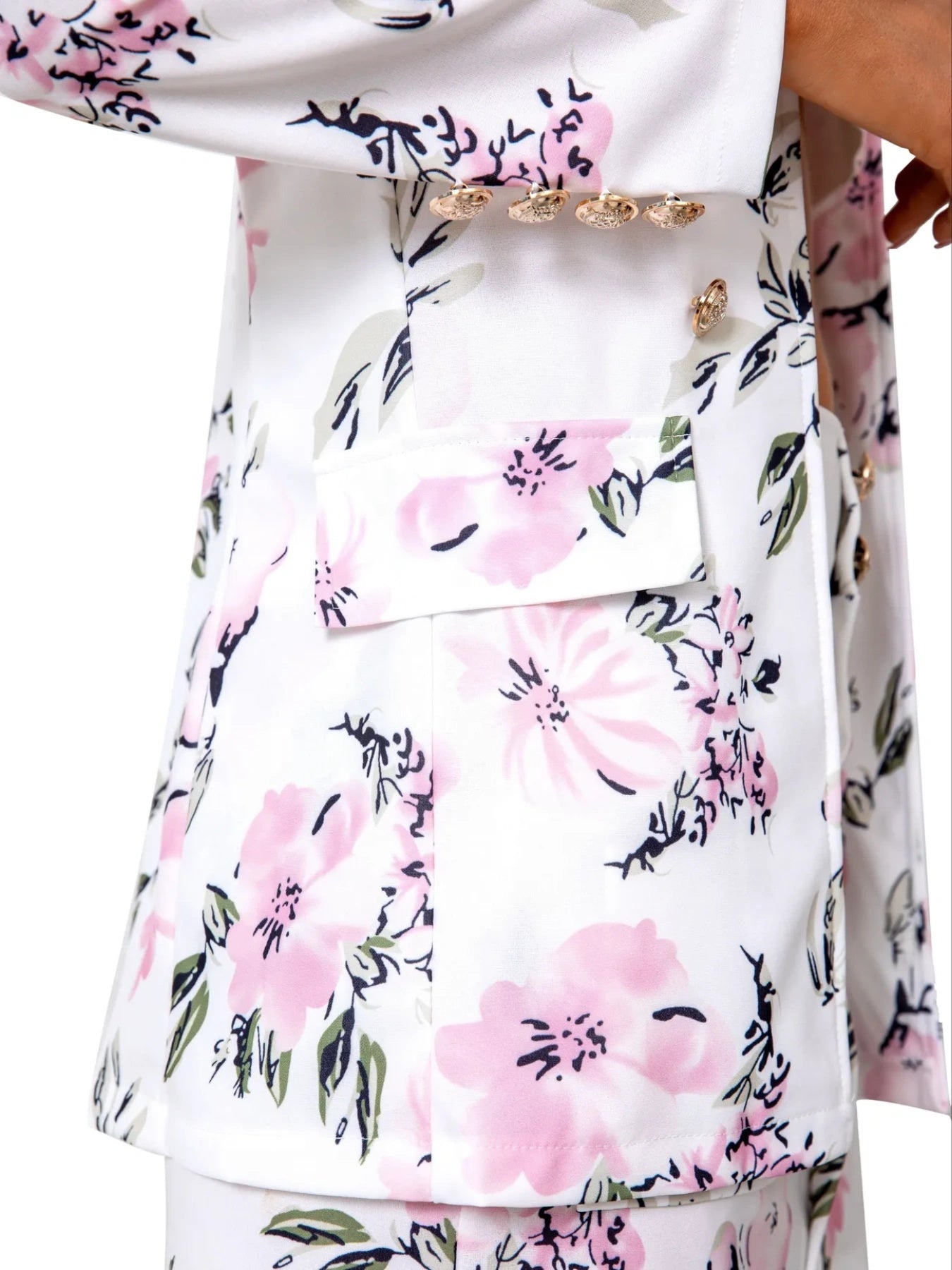 Two Piece Women's Printed Fashionable Casual Suit Set, Elegant Double Breasted Lapel Suit Jacket And High Waisted Floral Tight Skirt, New Women's Suit Set, Suitable For The Workplace, Shopping, And Ex