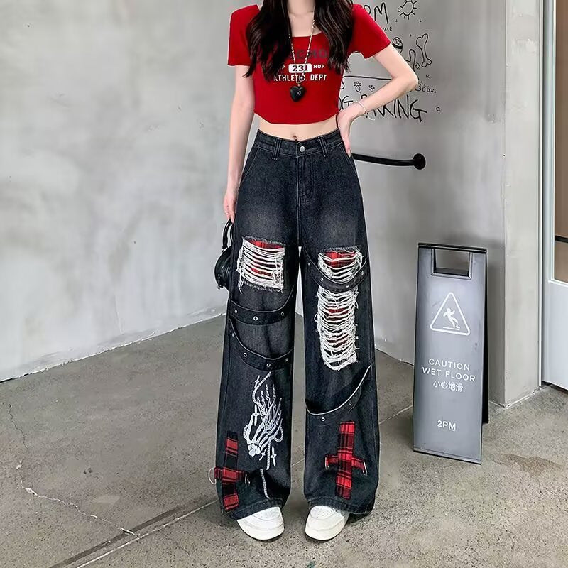 Womens Vintage Washed Distressed Ripped Jeans See size chart under “more details”