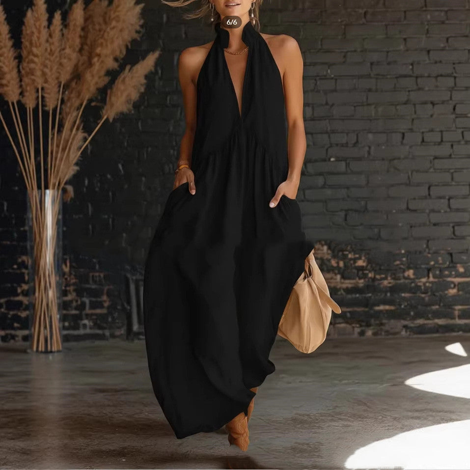 Elegant Resort-Style Mandarin-Collar Cotton-Linen Dress (see size chart under more details)