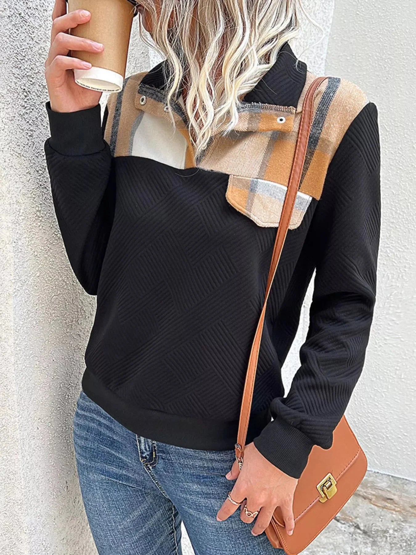 Color Block Texture Long Sleeve Sweatshirt