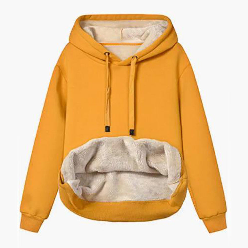Autumn And Winter Warm Lamb Fleece Pocket Hooded Sports Sweatshirt Jacket For Women See size chart under “more details”
