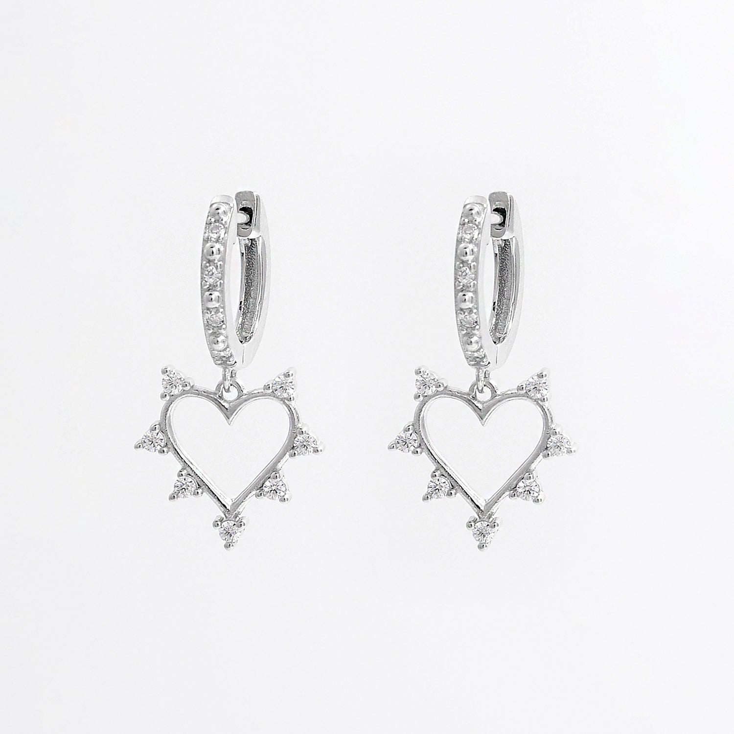 SilverElegance 925 Sterling Silver Inlaid Zircon Heart Dangle Earrings – Timeless Elegance and Sparkle