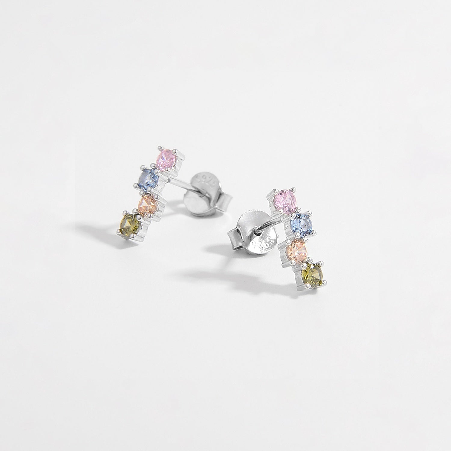 SilverLuxe 925 Sterling Silver Inlaid Zircon Earrings – Elegant Multicolor Design