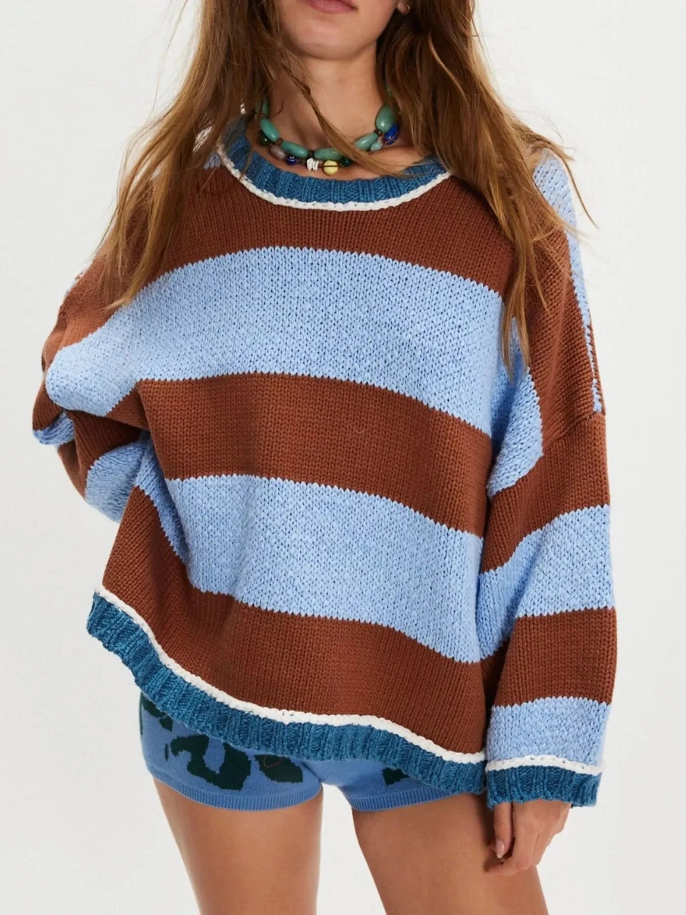 Color Block Oversized Round Neck Sweater