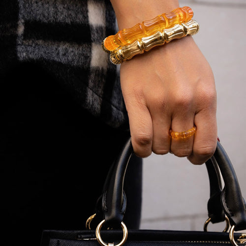 Bamboo Lucite Hinge Bangle See size chart under “more details”
