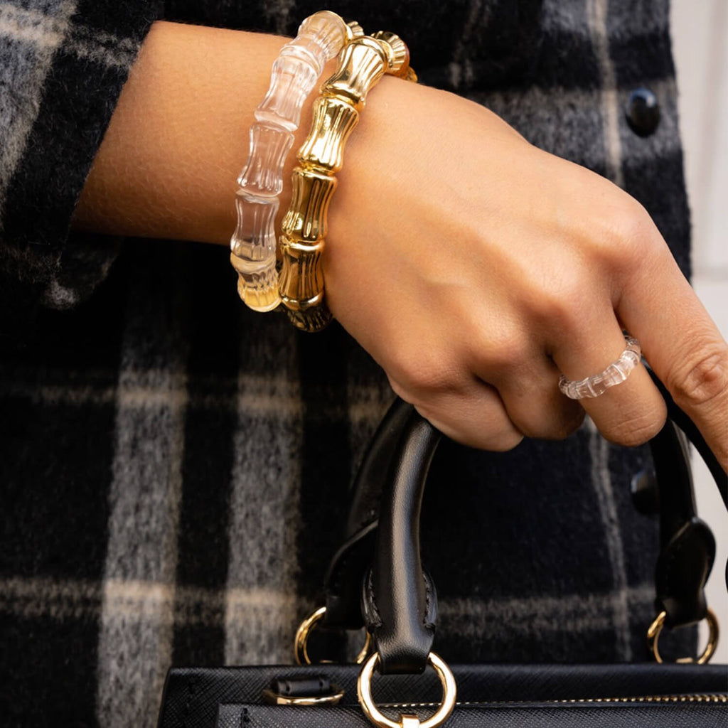 Bamboo Lucite Hinge Bangle See size chart under “more details”