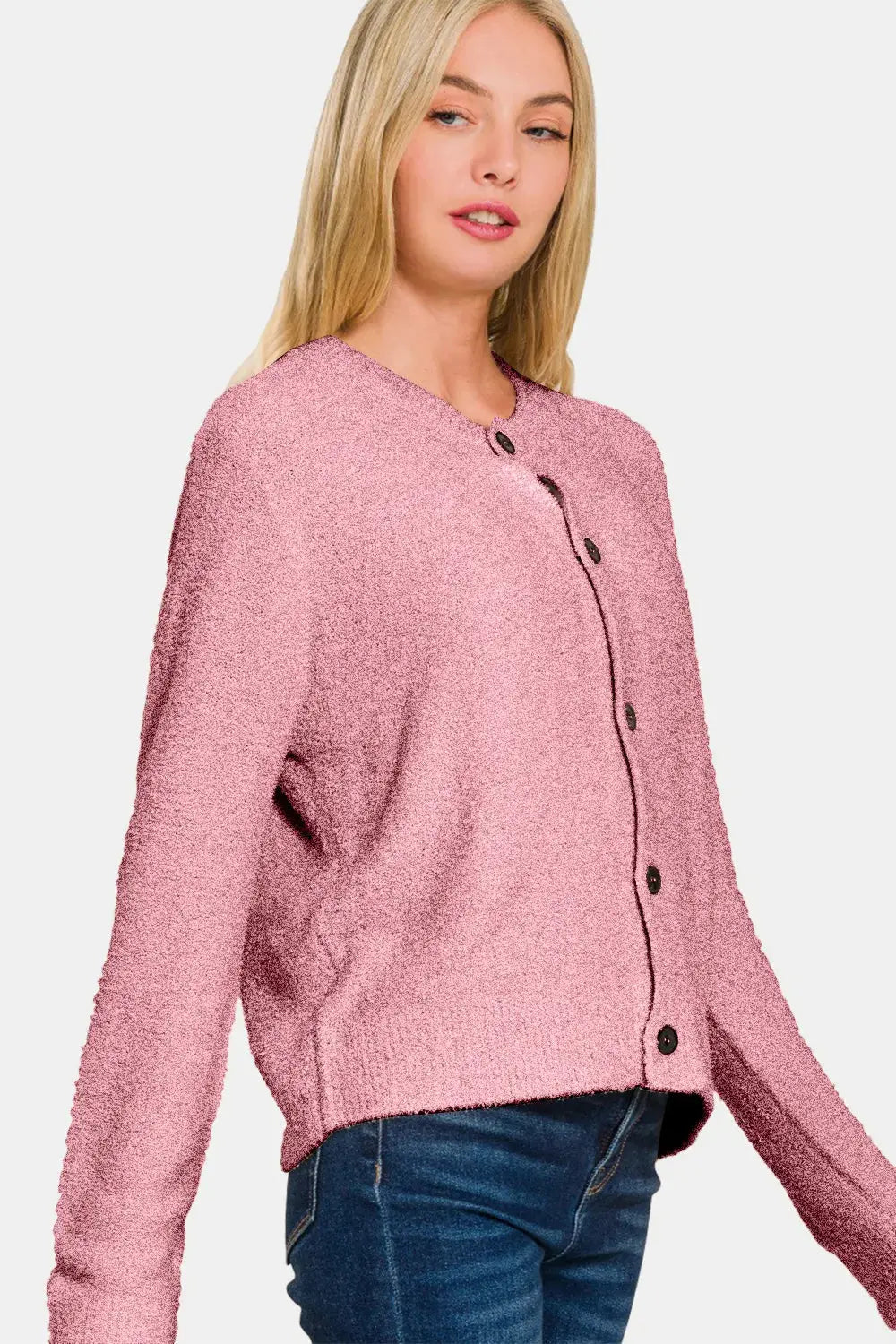 Zenana Button Down Long Sleeve Cardigan Sweater
