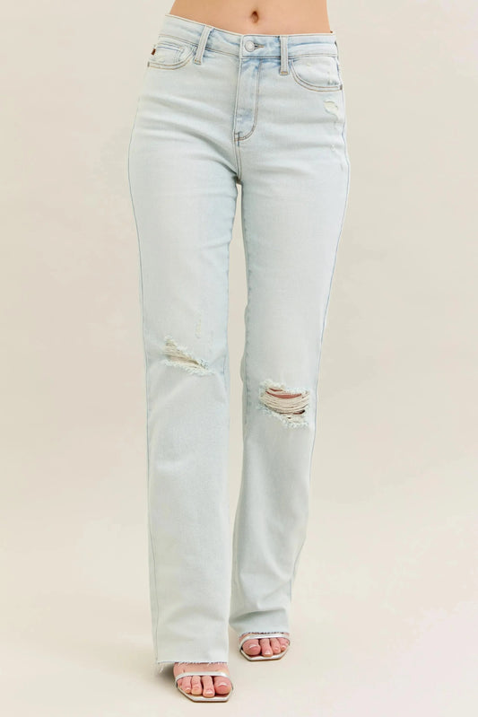 Full Size Light Wash Distressed Bootcut Judy Blue Jeans